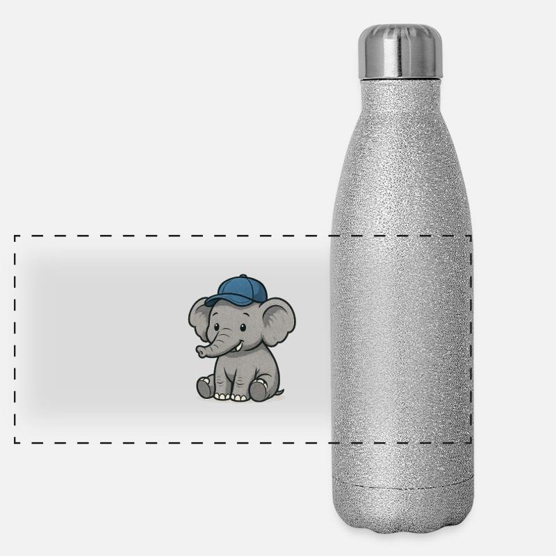 Éléphant cool avec casquette de baseball - Dessin animé drôle Gourde isotherme panoramique pailletée 500 ml