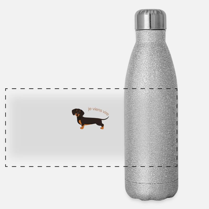 Niedlicher Dackel mit französischem Text Panorama Glitzer Isolierflasche 500 ml
