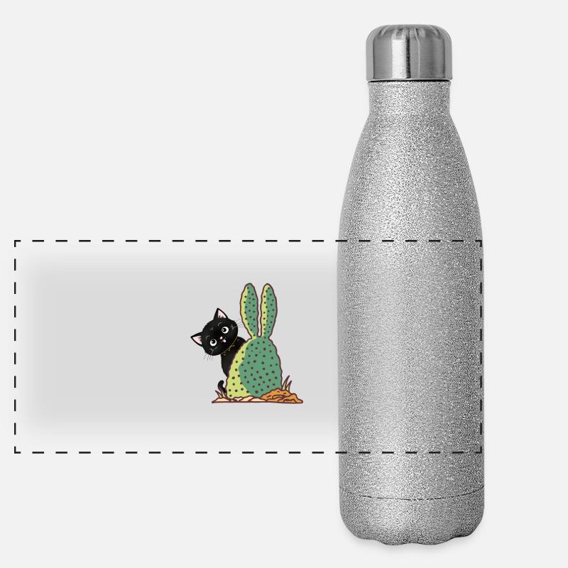 Chat qui se cache derrière un cactus Gourde isotherme panoramique pailletée 500 ml