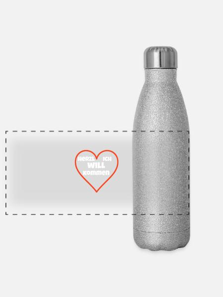 Herzlich Willkommen Shirt für Paare - Panorama Glitzer Isolierflasche 500 ml - Silber Glitzer - Vorne
