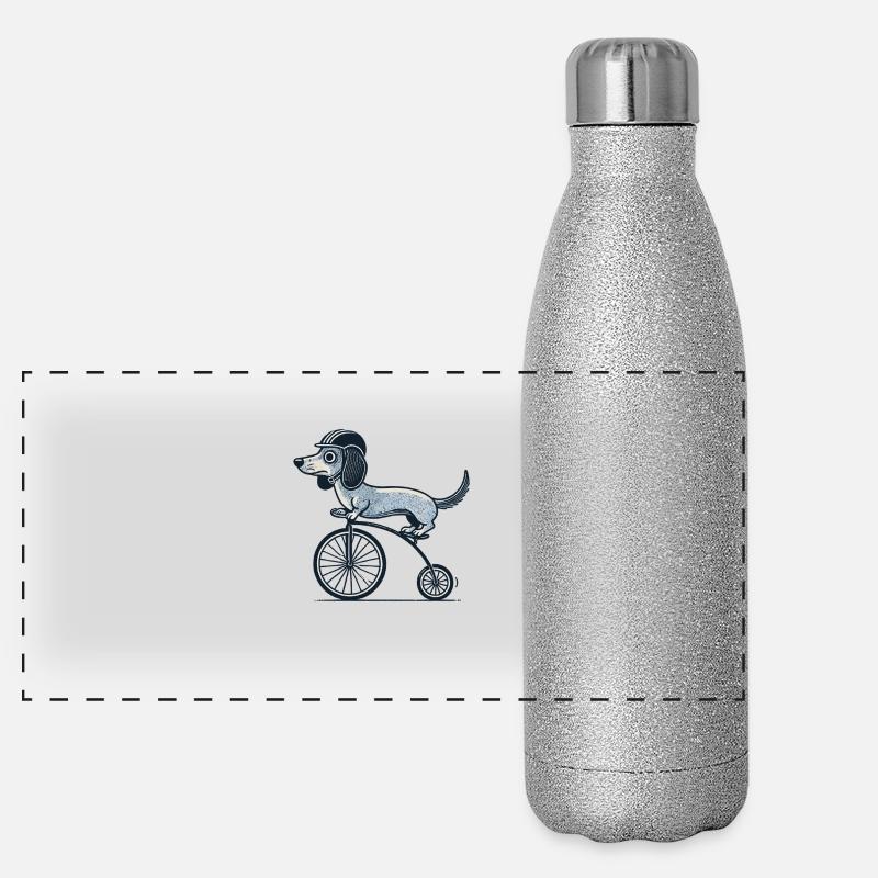 Teckel amusant à vélo pour les amoureux des chiens Gourde isotherme panoramique pailletée 500 ml