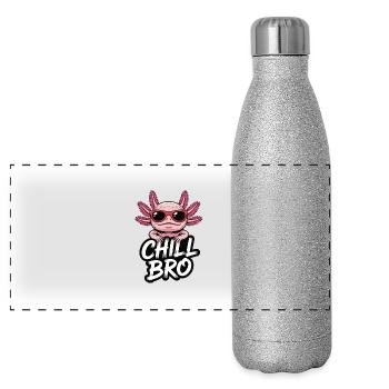 Chill Bro Axolotl chillen bruder - Panorama Glitzer Isolierflasche 500 ml - Silber Glitzer - Vorne