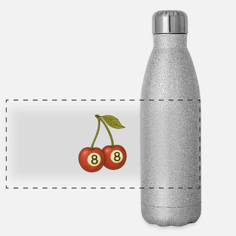 Kirsche 8 Ball Retro Pool Vibes Design Panorama Glitzer Isolierflasche 500 ml
