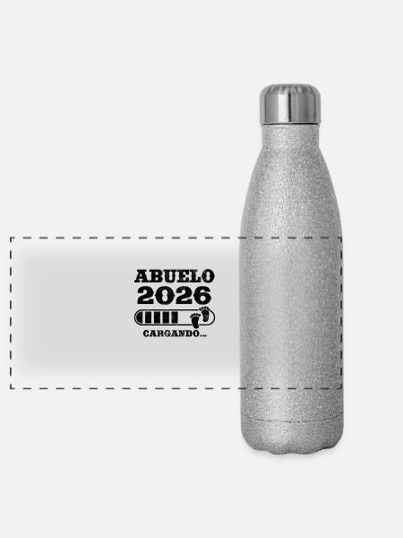 Opa 2026 Ladegeschenk für zukünftigen Opa - Panorama Glitzer Isolierflasche 500 ml - Silber Glitzer - Vorne