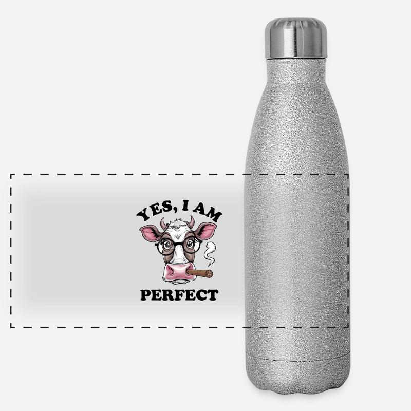Kuh mit Brille – Yes, I am perfect! Panorama Glitzer Isolierflasche 500 ml