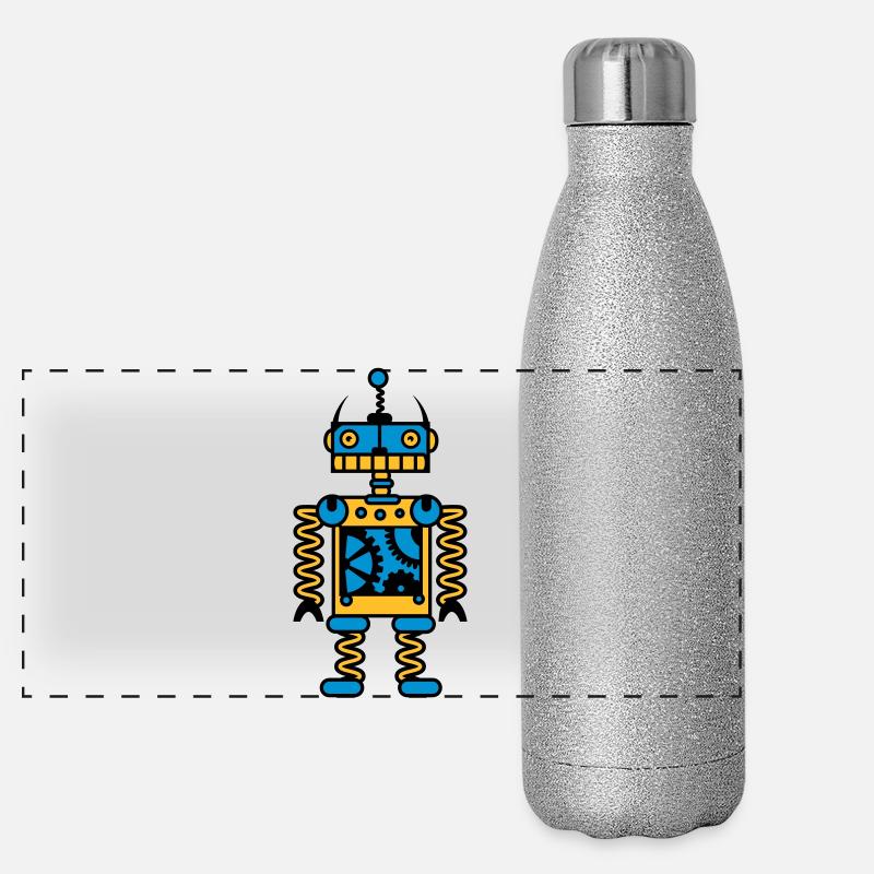 Ein Roboter mit Zahnräder Panorama Glitzer Isolierflasche 500 ml