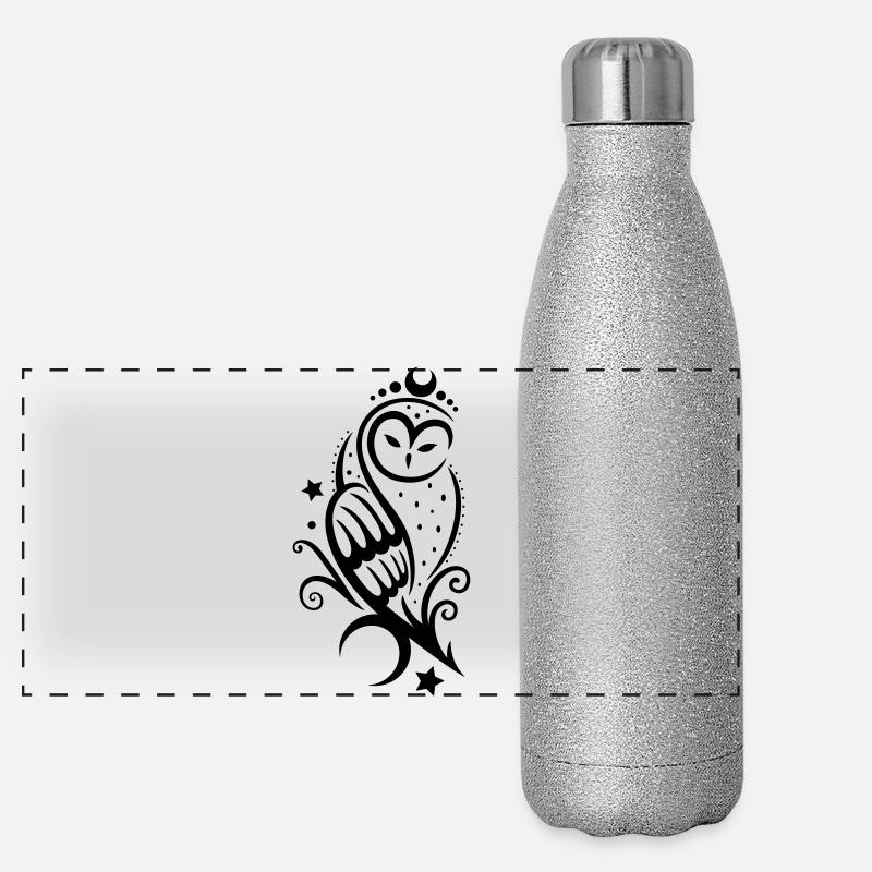 Eule Schneeeule Tattoo Panorama Glitzer Isolierflasche 500 ml