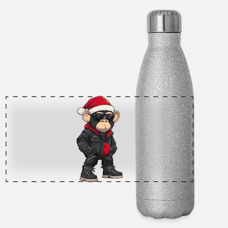 Monkey Christmas Winter Panoramic Glitter Thermal Bottle 500 ml