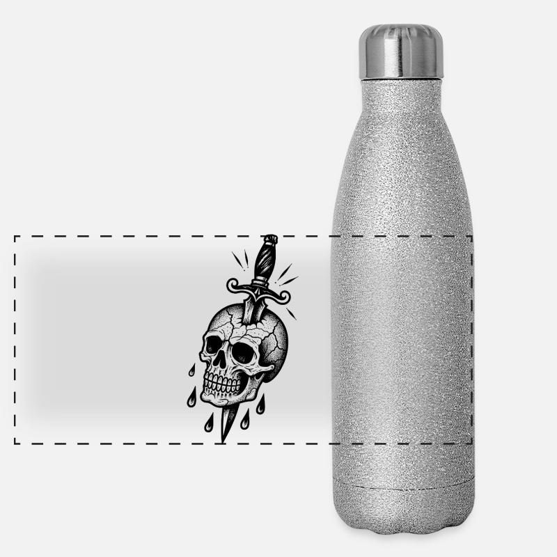 Crâne fêlé avec un poignard Gourde isotherme panoramique pailletée 500 ml