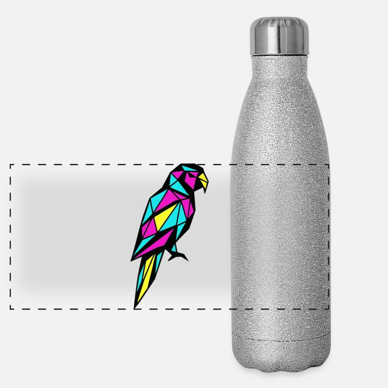 Geometrischer Papagei Low-Poly CMYK-Vogel Panorama Glitzer Isolierflasche 500 ml
