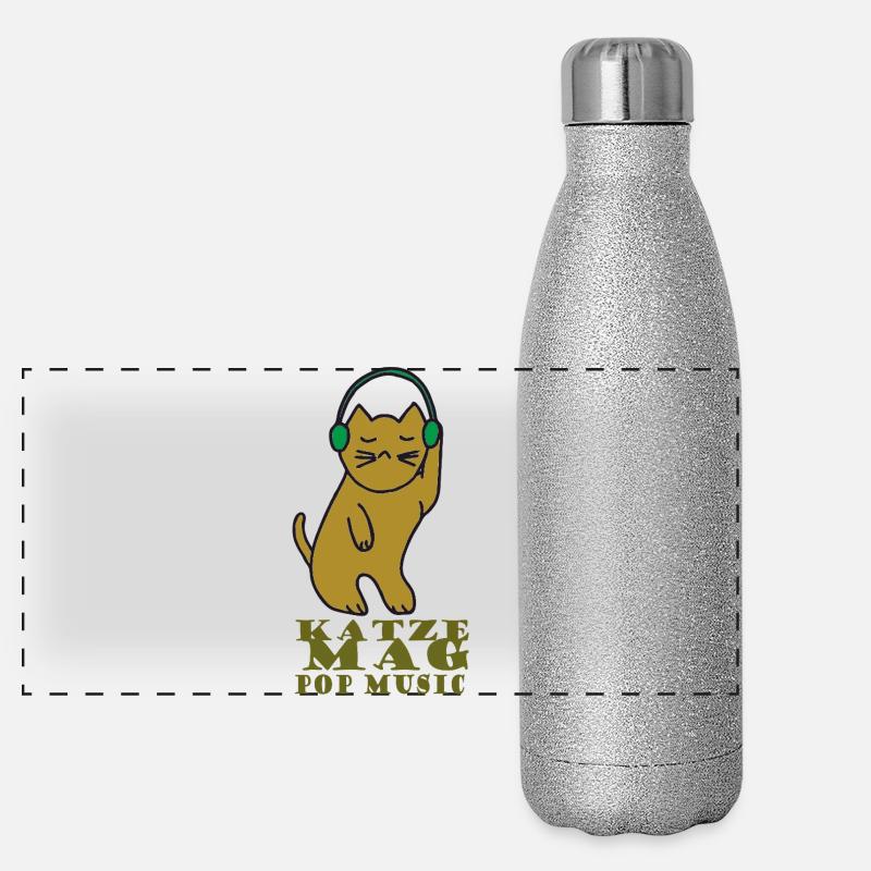 Cat likes pop music - Panoramic Glitter Thermal Bottle 500 ml - silver glitter