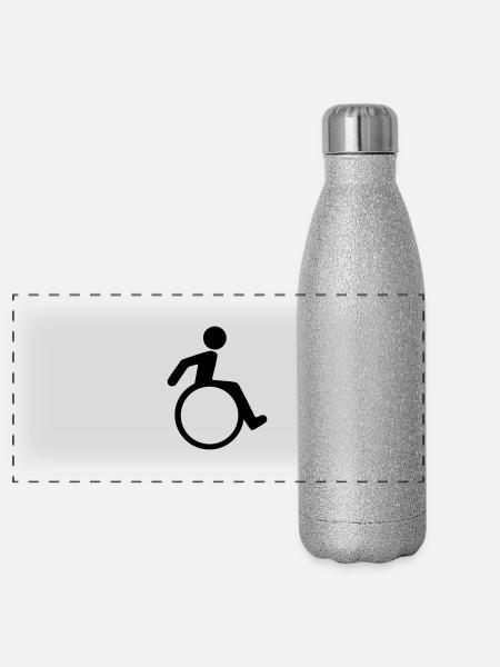 Rollstuhl (Kostenlos!) - Panorama Glitzer Isolierflasche 500 ml - Silber Glitzer - Vorne