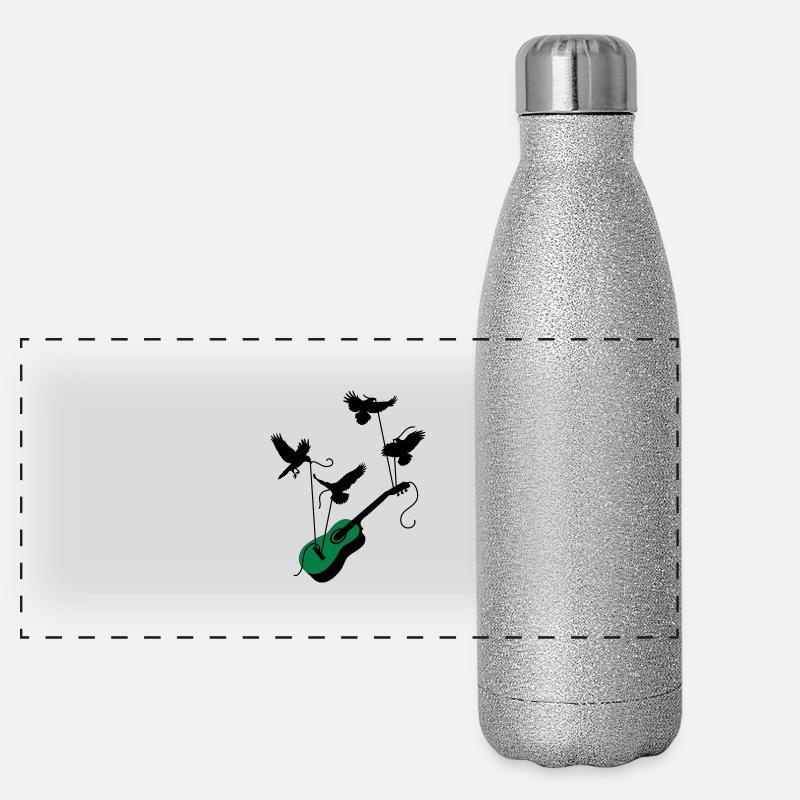 Vögel mit Gitarre Panorama Glitzer Isolierflasche 500 ml