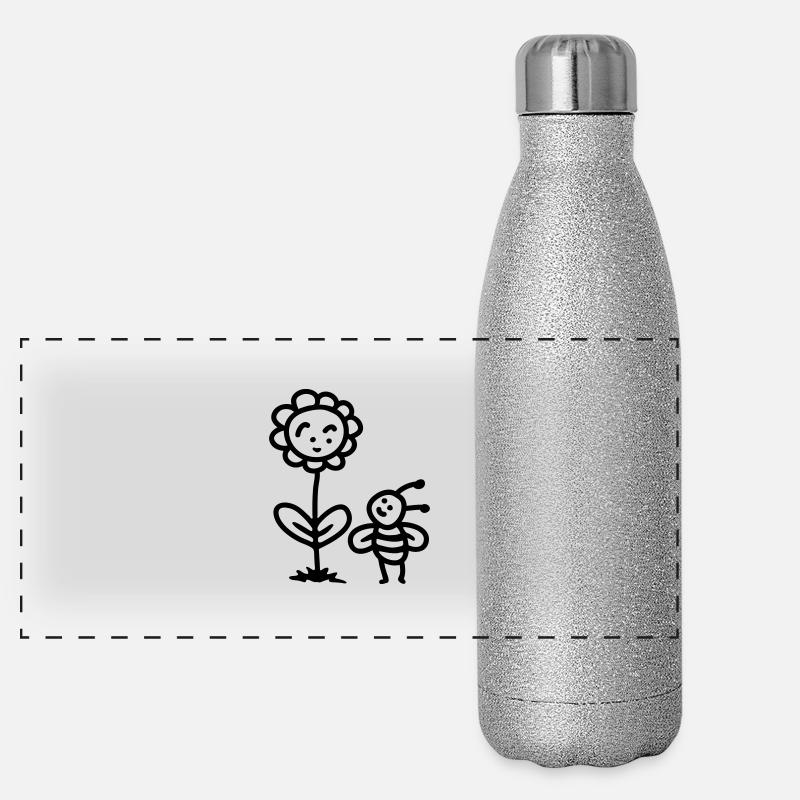Biene Blume - line Panorama Glitzer Isolierflasche 500 ml