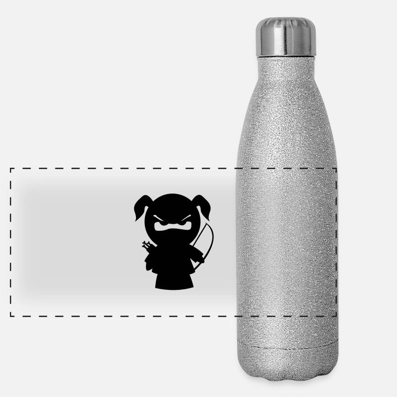 grimmiges Ninjamädel mit Pfeil und Bogen - Panorama Glitzer Isolierflasche 500 ml - Silber Glitzer
