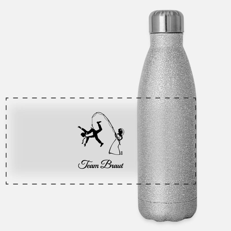 Team Braut Ehemann Angeln (JGA / 1C) Panorama Glitzer Isolierflasche 500 ml