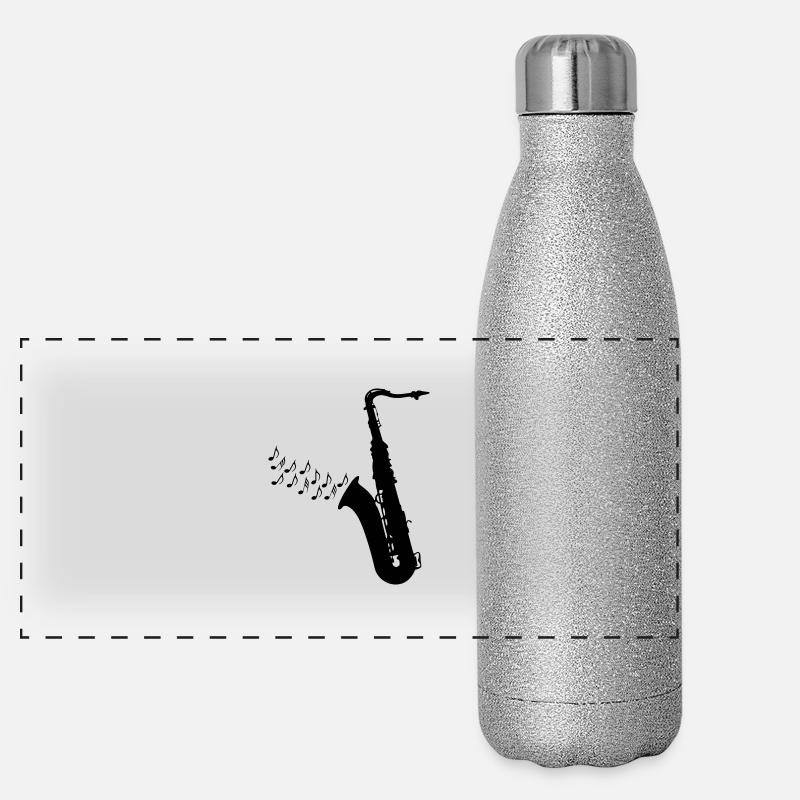 Saxofon mit Musiknoten Panorama Glitzer Isolierflasche 500 ml