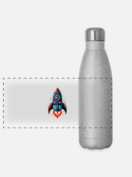 Rocket Man as Take-Off Winner - Panoramic Glitter Thermal Bottle 500 ml - silver glitter - Front