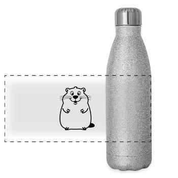 Pummeliger Bieber als Vektorgrafik - Panorama Glitzer Isolierflasche 500 ml - Silber Glitzer - Vorne
