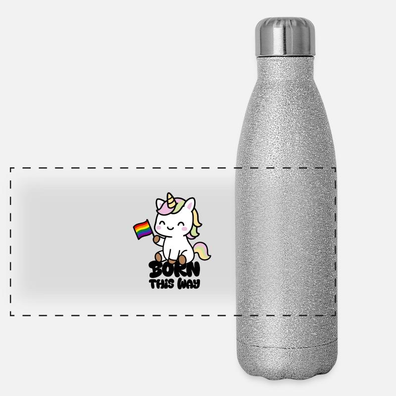 Little unicorn with rainbow flag "Born this Way Panoramic Glitter Thermal Bottle 500 ml