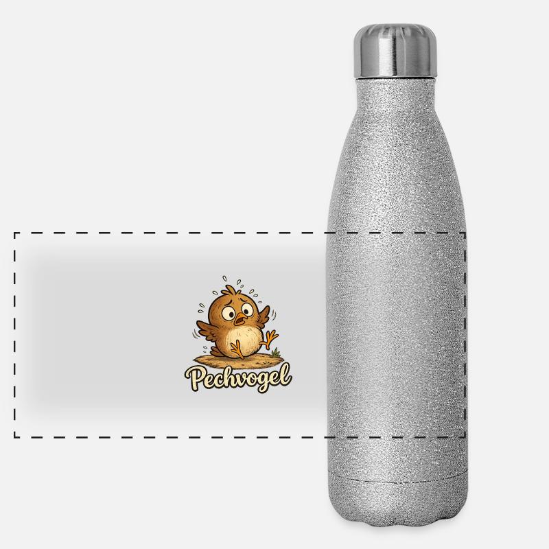 Pechvogel - süßer kleiner trotteliger Vogel Panorama Glitzer Isolierflasche 500 ml