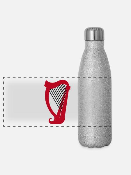 Eine Harfe Musikinstrument - Panorama Glitzer Isolierflasche 500 ml - Silber Glitzer - Vorne