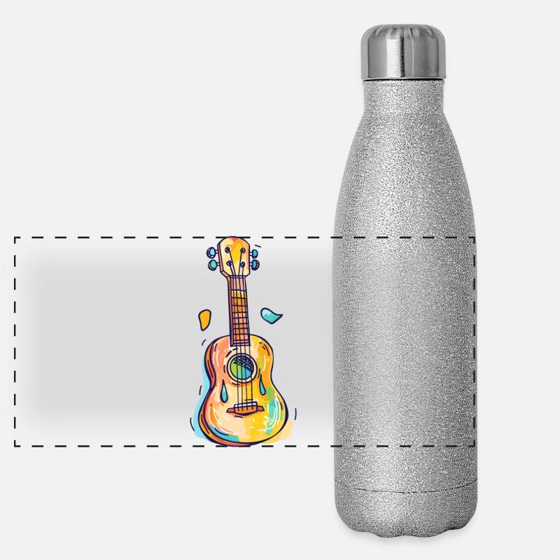 Ukulélé Look Bande Dessinée Gourde isotherme panoramique pailletée 500 ml