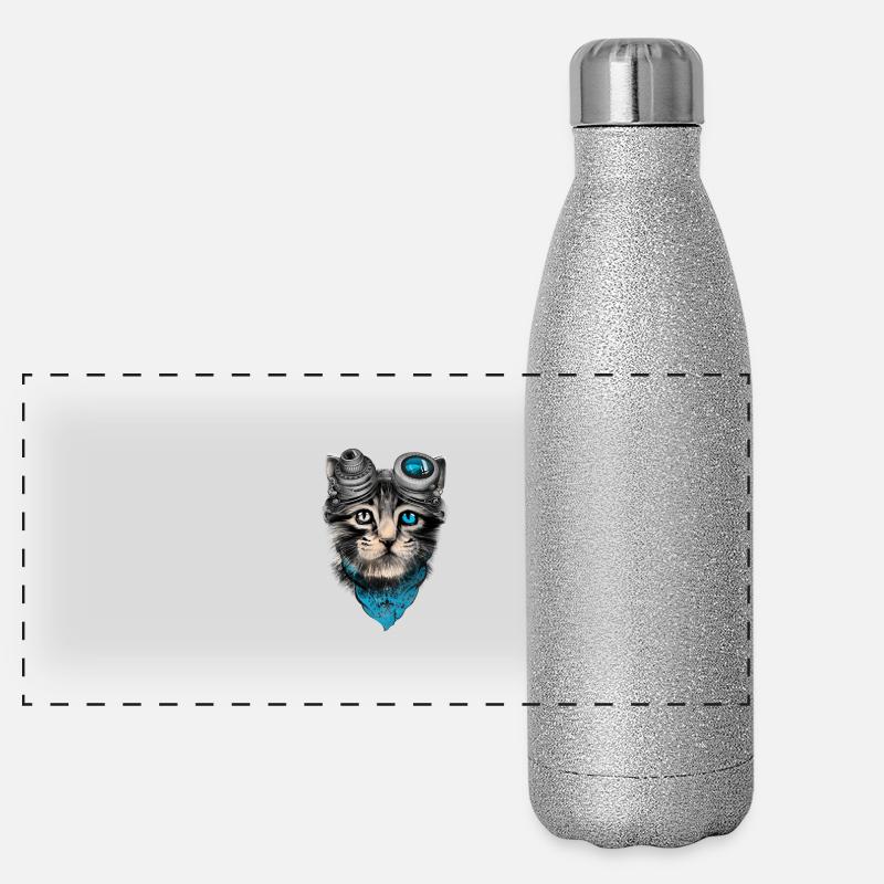 Steampunk-Katze Panorama Glitzer Isolierflasche 500 ml