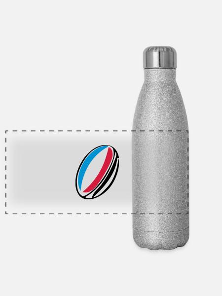 Frankreich Rugby-Ball - Panorama Glitzer Isolierflasche 500 ml - Silber Glitzer - Vorne