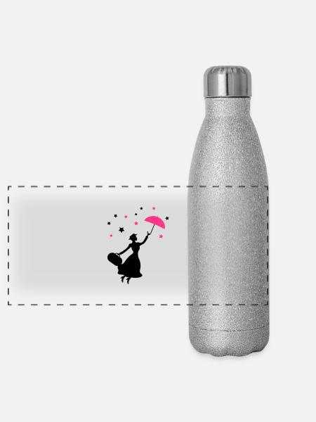 frau_regenschirm_02 - Gourde isotherme panoramique pailletée 500 ml - paillettes argentées - Devant