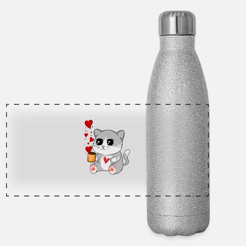 Großkatze und Herzen Panorama Glitzer Isolierflasche 500 ml