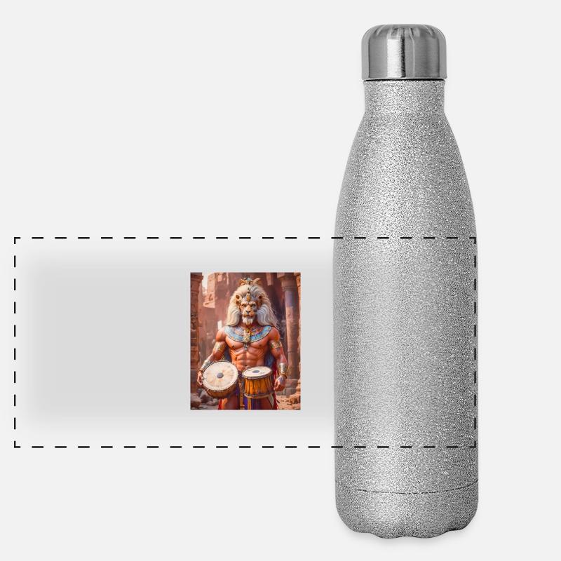Bes, dwarf god with lion mane, dancing joyfully Panoramic Glitter Thermal Bottle 500 ml
