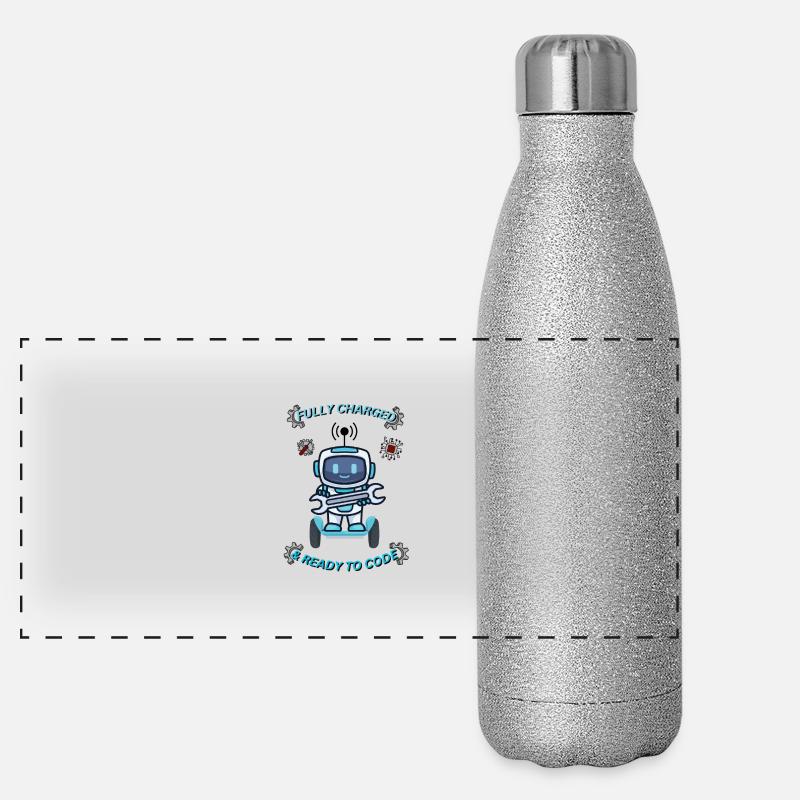 Nerd-Roboter Panorama Glitzer Isolierflasche 500 ml