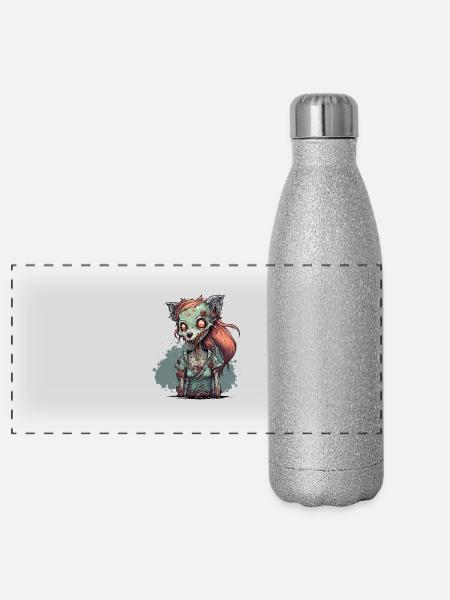 Zombie Füchsin - Panorama Glitzer Isolierflasche 500 ml - Silber Glitzer - Vorne
