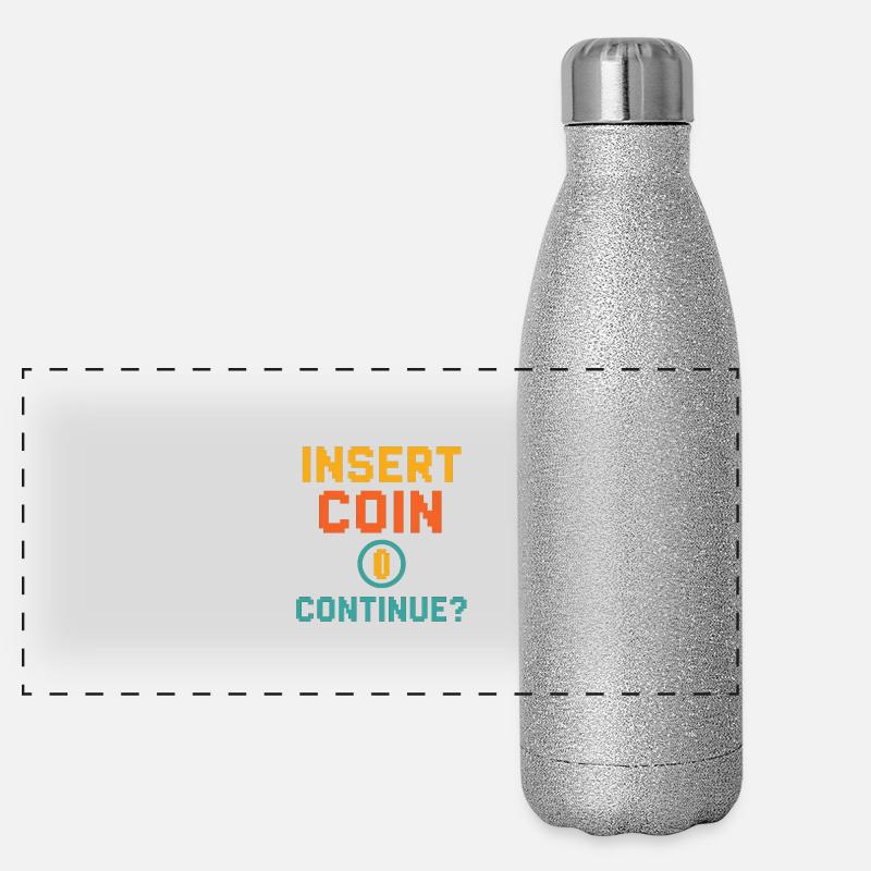Insert Coin – Continue? Panorama Glitzer Isolierflasche 500 ml