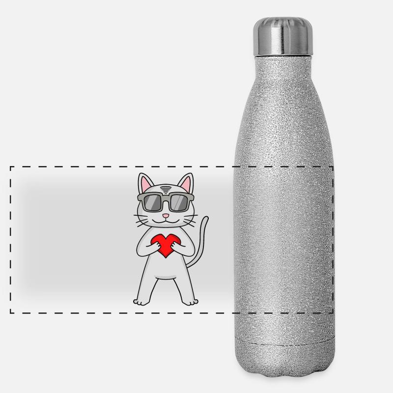 Devon Rex avec lunettes de soleil et cœur Gourde isotherme panoramique pailletée 500 ml