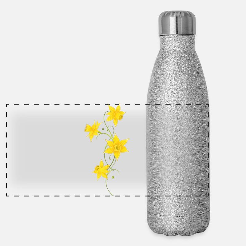 Fleurs de jonquilles, filigrane. Printemps, Pâques Gourde isotherme panoramique pailletée 500 ml