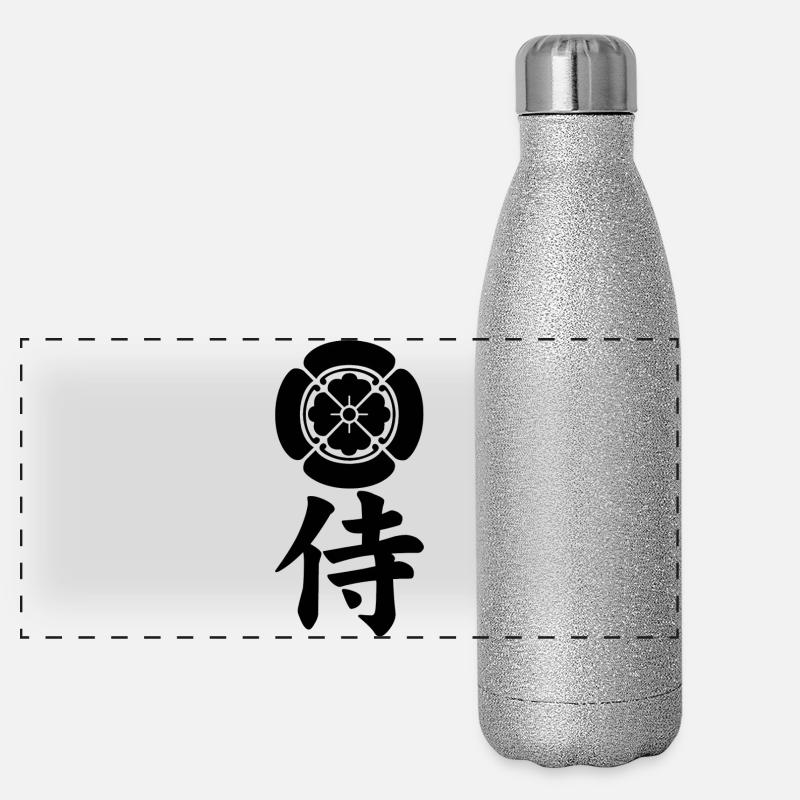 Emblème samouraï du clan Oda (noir) Gourde isotherme panoramique pailletée 500 ml