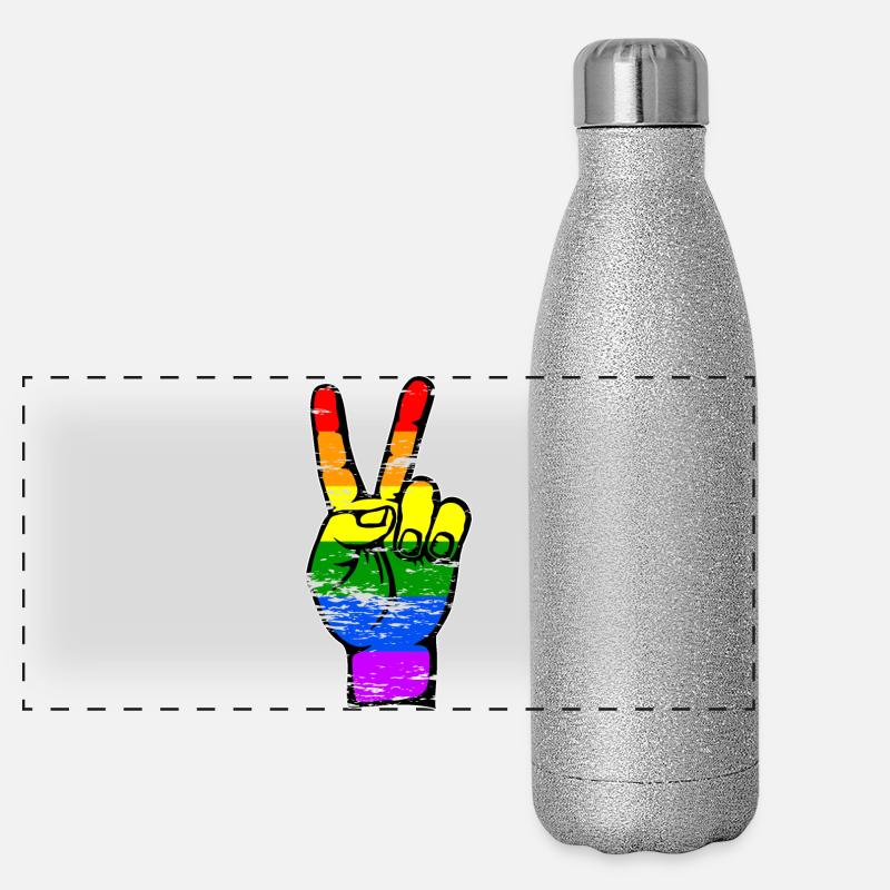 LGBT Flag Peace Victory Symbol Used Panoramic Glitter Thermal Bottle 500 ml