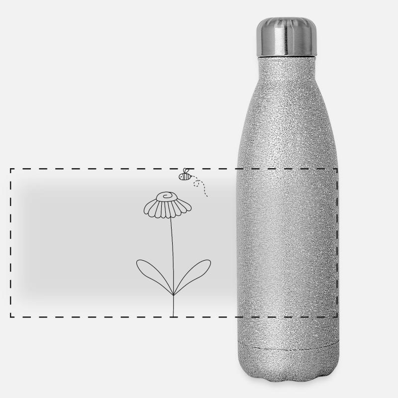 Motif d’art d’abeille et de fleur Gourde isotherme panoramique pailletée 500 ml