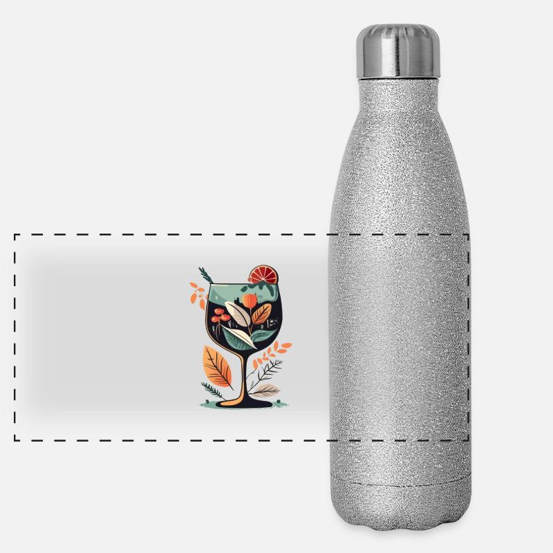 Botanische Weinglasblüte Panorama Glitzer Isolierflasche 500 ml