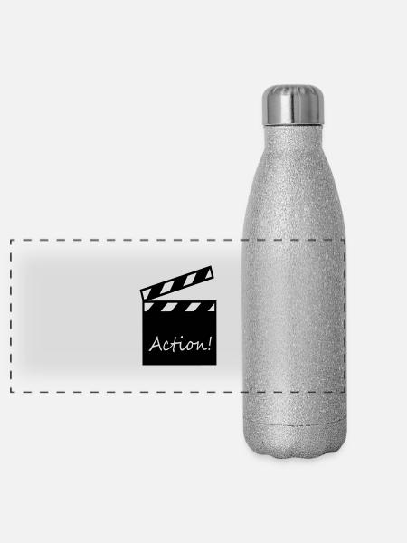 Tasche Filmklappe "Action!" - Panorama Glitzer Isolierflasche 500 ml - Silber Glitzer - Vorne
