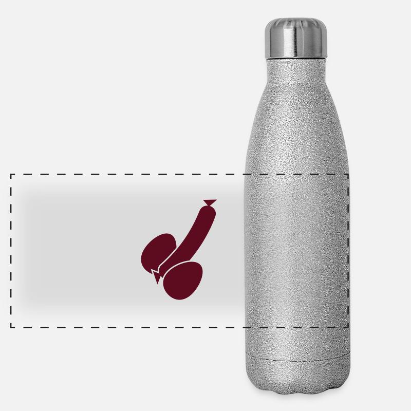 wurst_und_eier_1c - Panoramic Glitter Thermal Bottle 500 ml - silver glitter