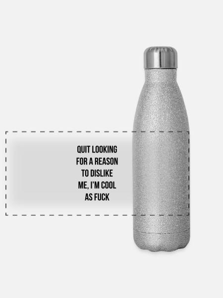 quit looking for a reason to dislike me - Gourde isotherme panoramique pailletée 500 ml - paillettes argentées - Devant