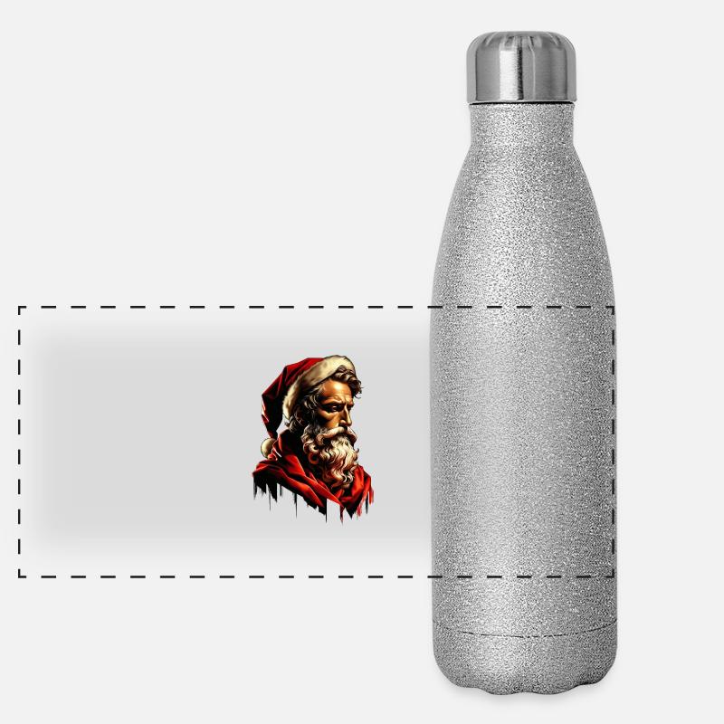 Père Noël triste et mélancolique Gourde isotherme panoramique pailletée 500 ml