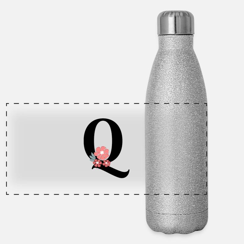 Lettre q fleurs minimalistes Gourde isotherme panoramique pailletée 500 ml