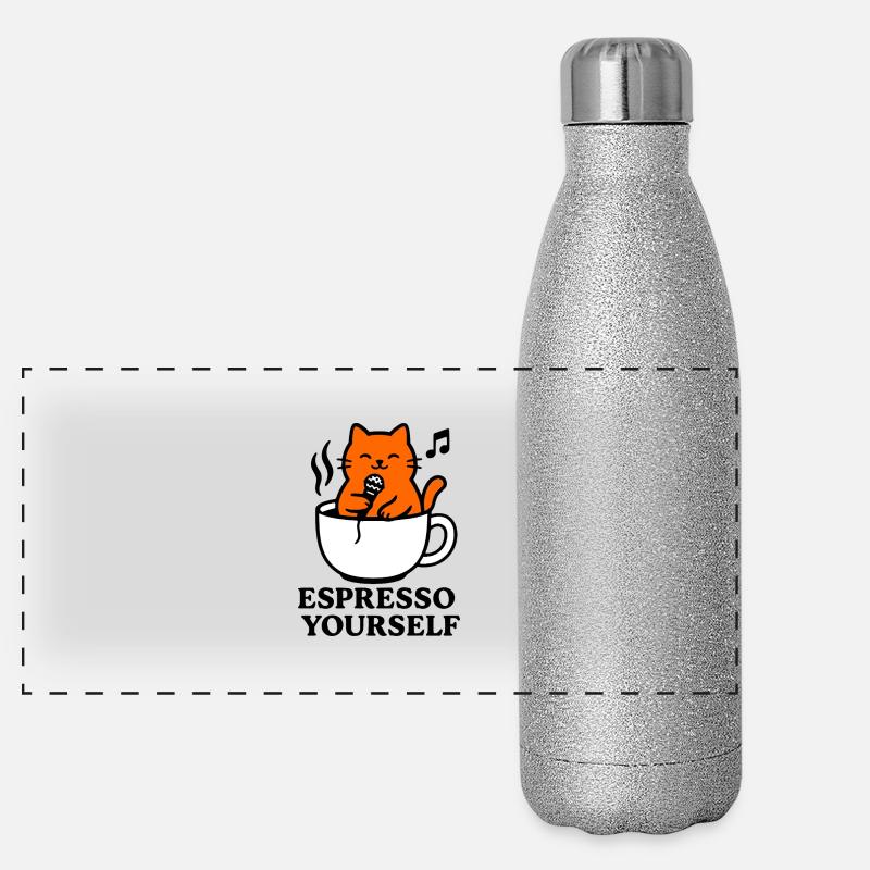 Rote Katze, Espressotasse, Kaffee, Gesang, Express Panorama Glitzer Isolierflasche 500 ml