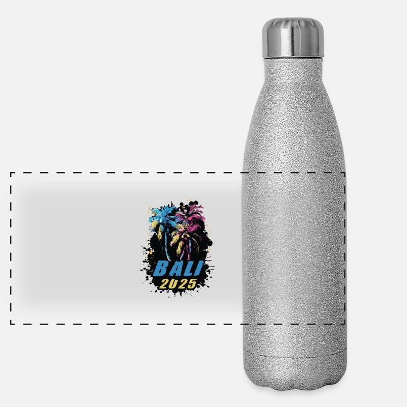 Bali 2025 Vacances Palmiers Coloré Gourde isotherme panoramique pailletée 500 ml