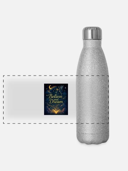 Believe and Dream - Gourde isotherme panoramique pailletée 500 ml - paillettes argentées - Devant