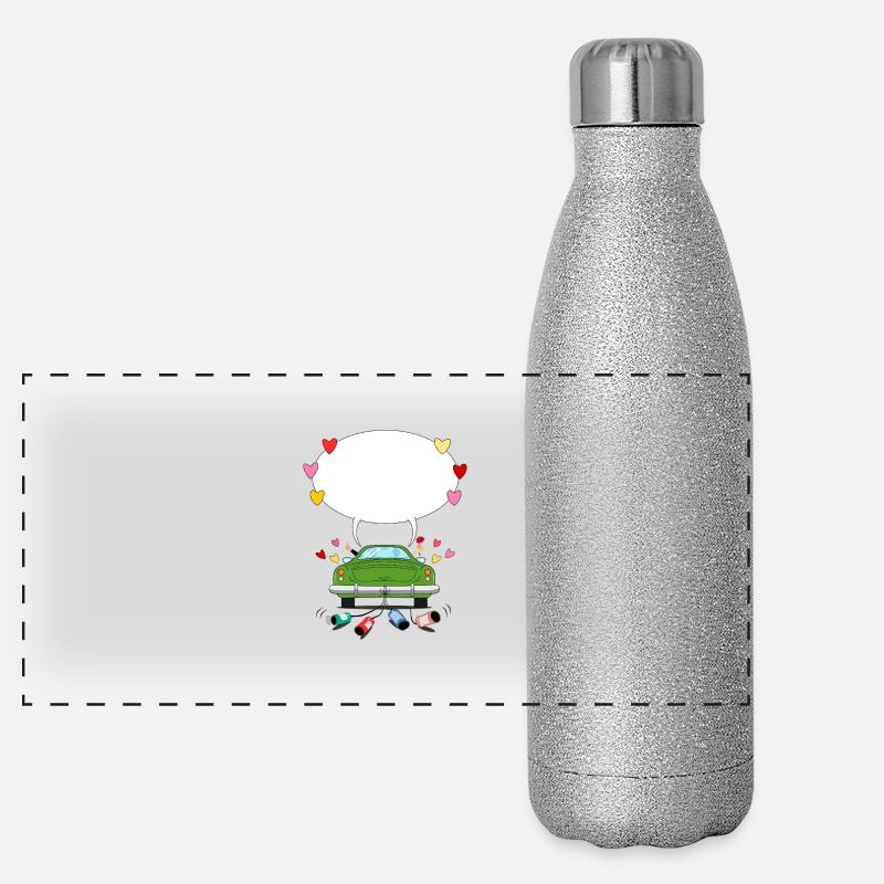 Wedding car with speech bubble in green Panoramic Glitter Thermal Bottle 500 ml